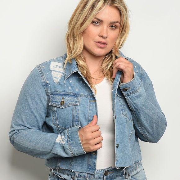 plus size long distressed denim jacket